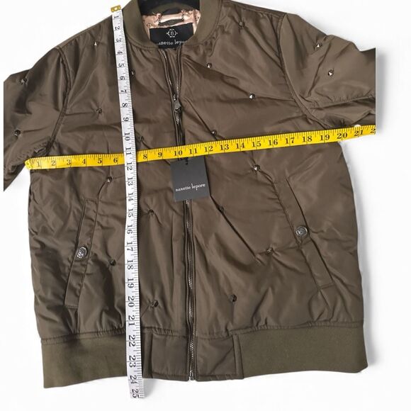 Nanette Lepore Women's Studded Twill Bomber Jacket Olive Green Size Large NWT - Picture 6 of 9